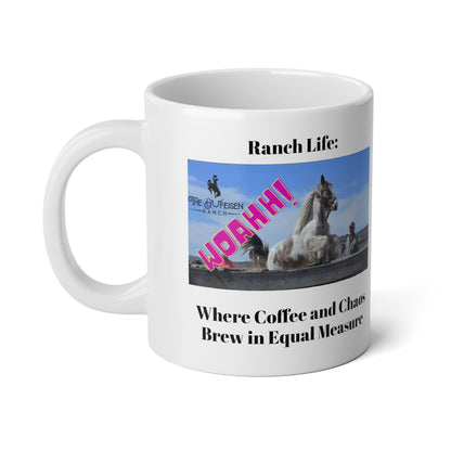 Ranch Life: Coffee and Chaos Jumbo Mug, 20ozPerfect for that extra boost of coffee or large amounts of hot cocoa on a rainy day, this ceramic mug comes in the perfect size: 20oz (0.6l). Thanks to the ORCA coatChaos Jumbo Mug, 20ozThe Hufeisen-Ranch (WYO Wagyu)Mug