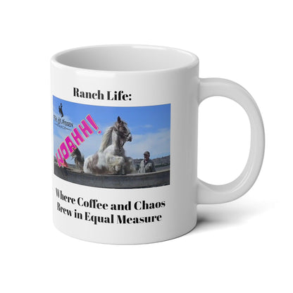 Ranch Life: Coffee and Chaos Jumbo Mug, 20ozPerfect for that extra boost of coffee or large amounts of hot cocoa on a rainy day, this ceramic mug comes in the perfect size: 20oz (0.6l). Thanks to the ORCA coatChaos Jumbo Mug, 20ozThe Hufeisen-Ranch (WYO Wagyu)Mug