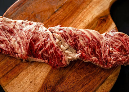 100% All-Natural Grass-Fed Pasture-Raised Wagyu Skirt SteakIndulge in a culinary experience like no other with Hufeisen Ranch's 100% All-Natural Grass-Fed Pasture-Raised Wagyu Skirt Steak. This cut is not your ordinary steak100%The Hufeisen-Ranch (WYO Wagyu)