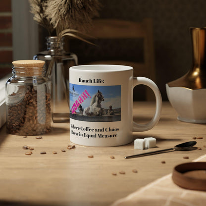 Ranch Life: Coffee and Chaos Jumbo Mug, 20ozPerfect for that extra boost of coffee or large amounts of hot cocoa on a rainy day, this ceramic mug comes in the perfect size: 20oz (0.6l). Thanks to the ORCA coatChaos Jumbo Mug, 20ozThe Hufeisen-Ranch (WYO Wagyu)Mug